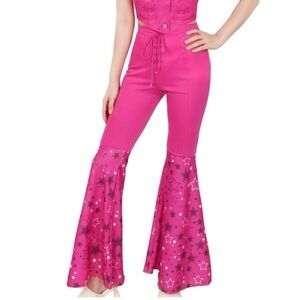 Pink Cowgirl Costume 70s 80s Outfit Hippie Disco Cosplay Pants XS